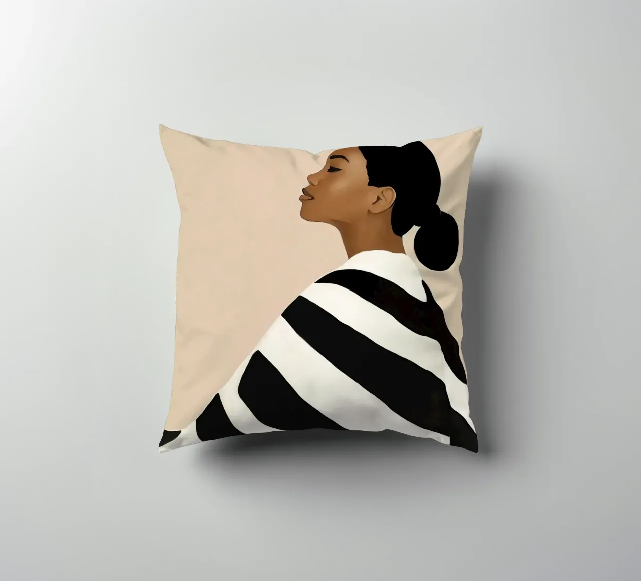 Ritratto di donna con abito a righe bianche e nere cuscino da Take Your Art BV