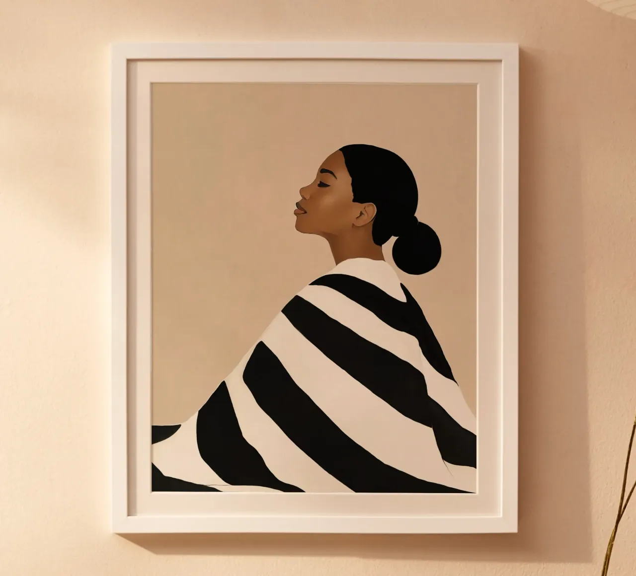 Ritratto di donna con abito a righe bianche e nere carta hahnemühle da Take Your Art BV