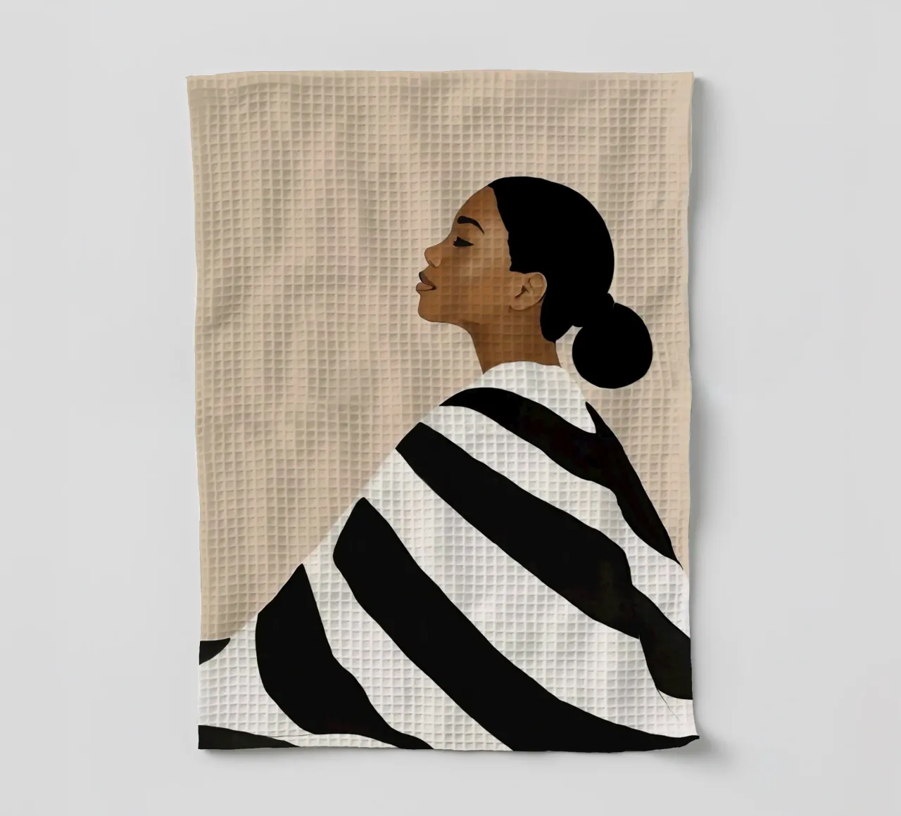 Ritratto di donna con abito a righe bianche e nere canovaccio da cucina da Take Your Art BV
