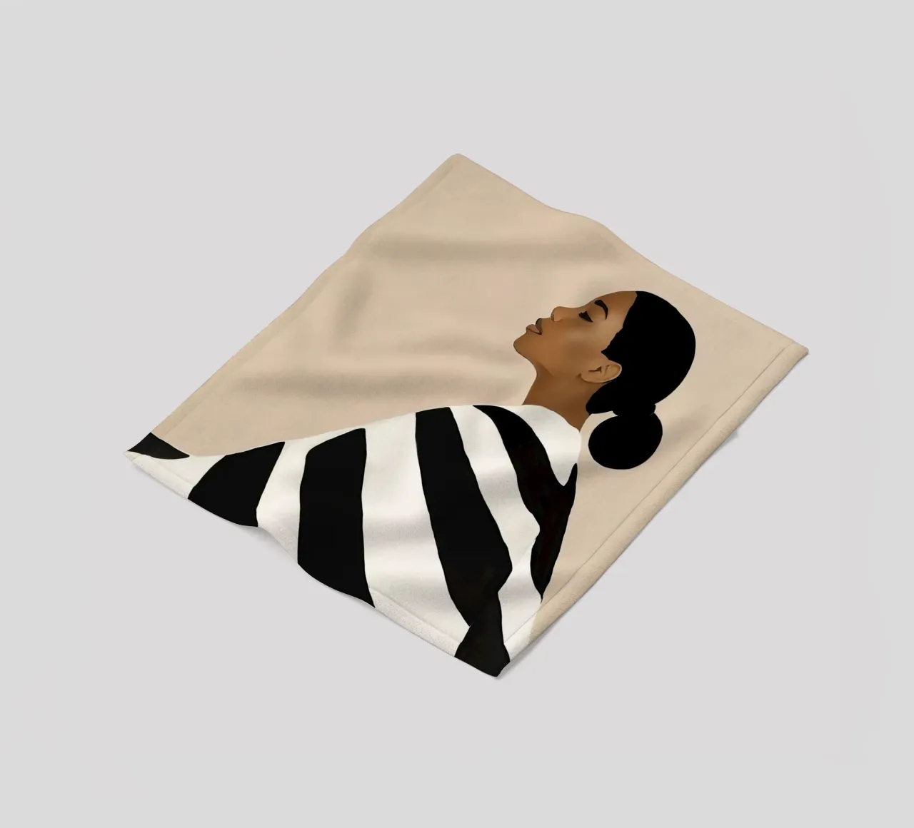 Ritratto di donna con abito a righe bianche e nere coperta in pile da Take Your Art BV