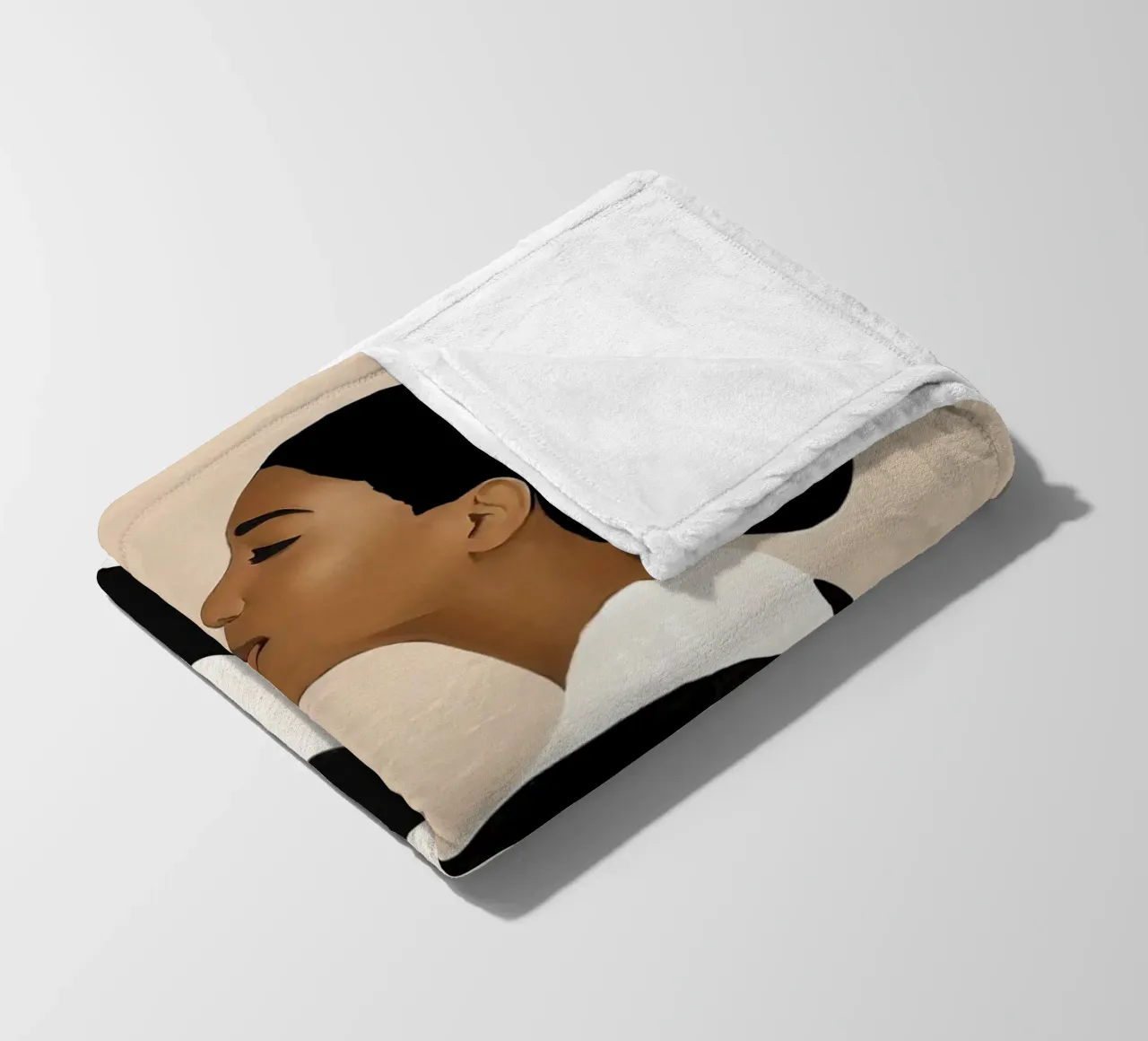 Ritratto di donna con abito a righe bianche e nere coperta in pile da Take Your Art BV
