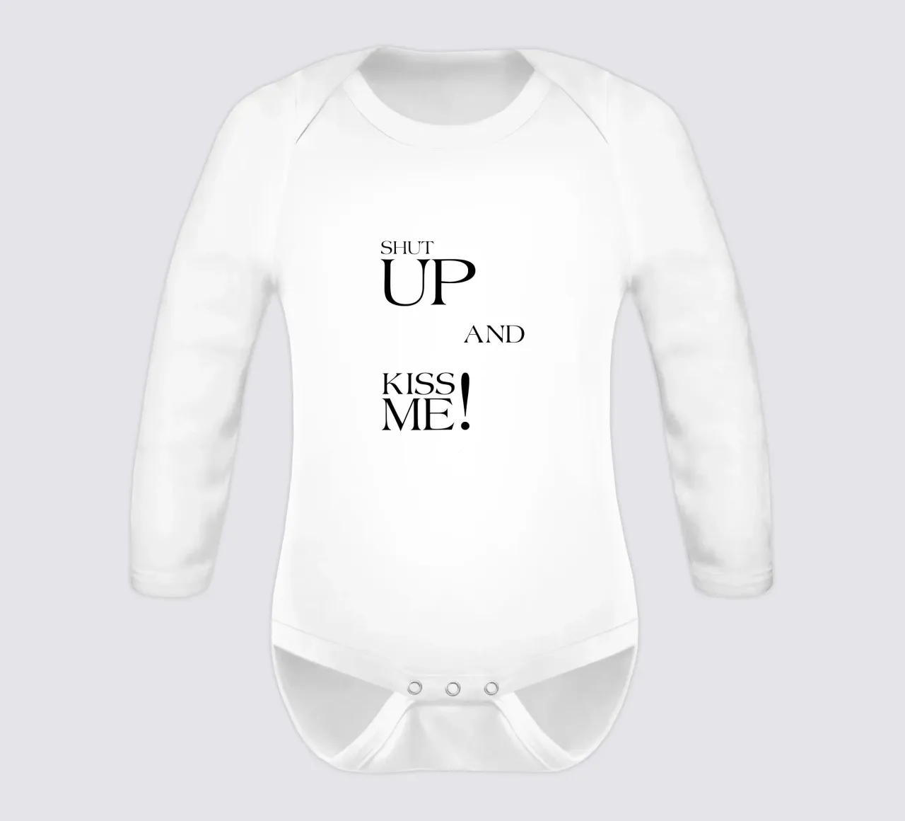 Shut Up And Kiss Me long-sleeve baby romper by YV TYPOGRAPHY
