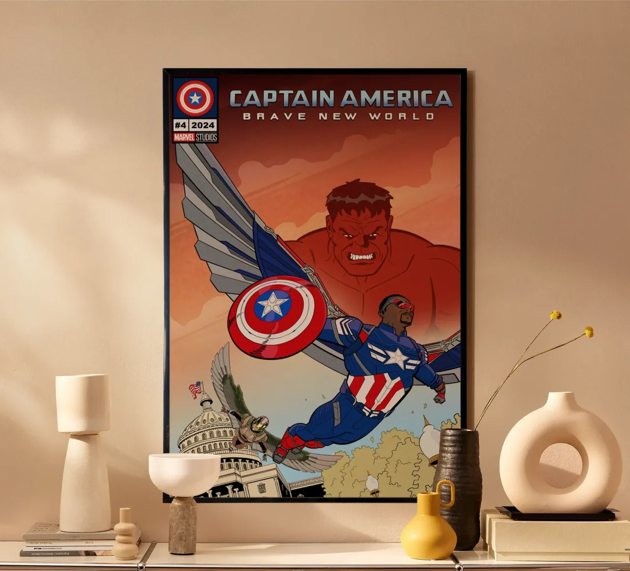 Captain America #4: Brave New World poster con telaio in alluminio da MARVEL Designs by JUNIQE