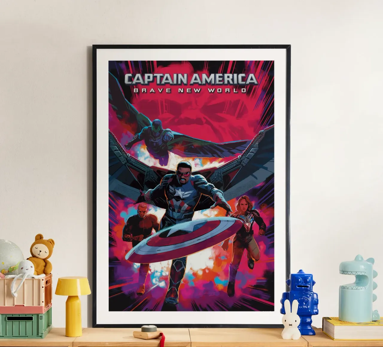 Captain America - Brave new World! poster con telaio in alluminio da MARVEL Designs by JUNIQE