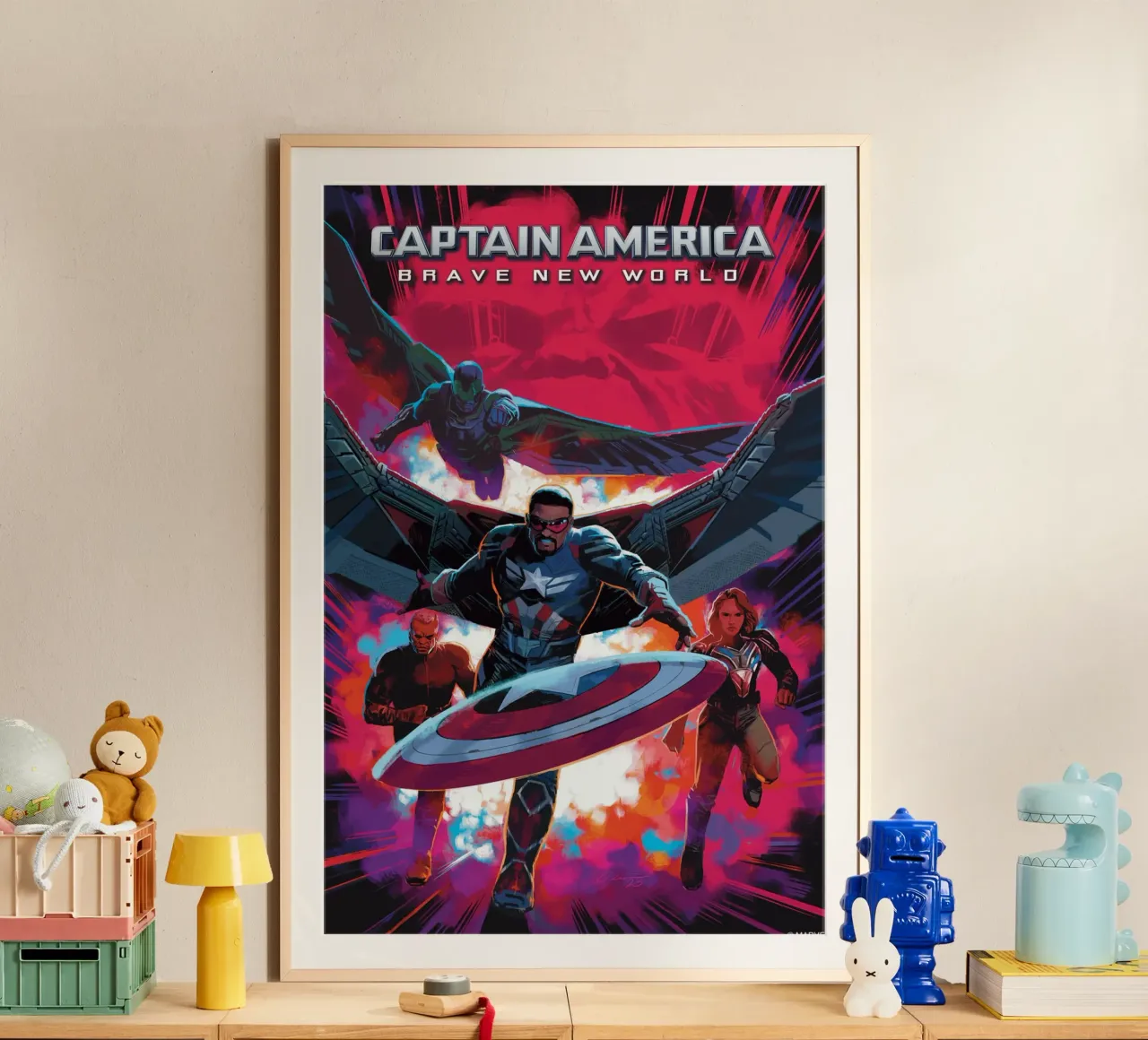 Captain America - Brave new World! poster con telaio in alluminio da MARVEL Designs by JUNIQE