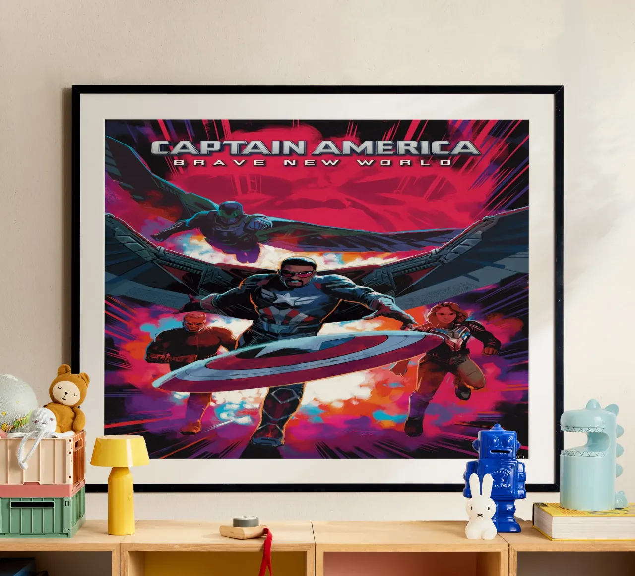 Captain America - Brave new World! poster con telaio in alluminio da MARVEL Designs by JUNIQE