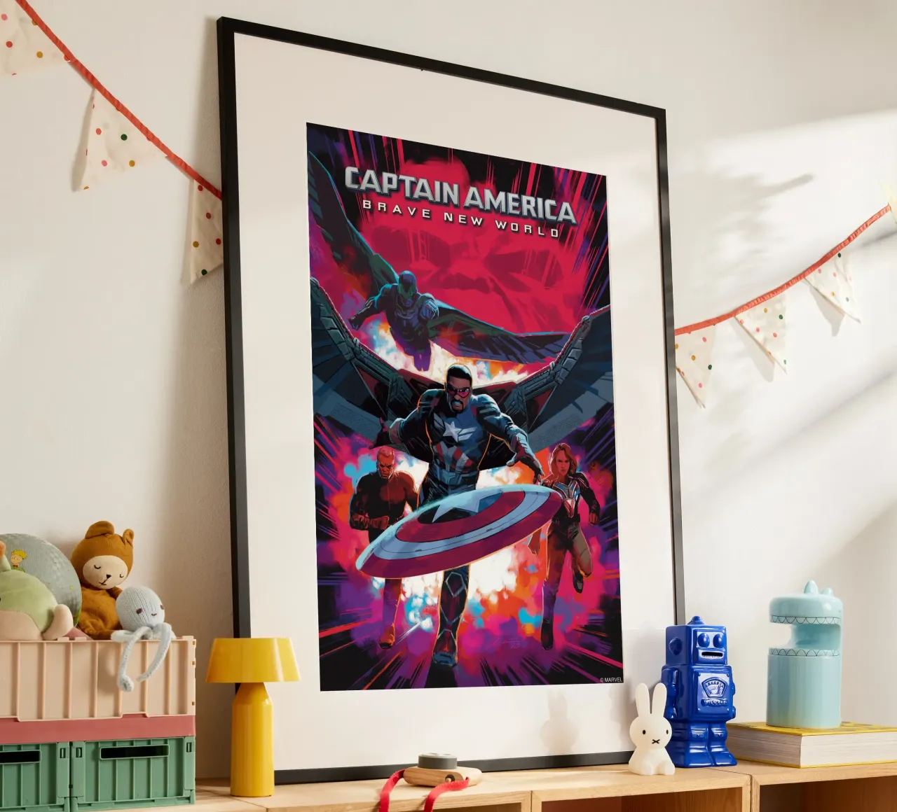 Captain America - Brave new World! poster con telaio in alluminio da MARVEL Designs by JUNIQE