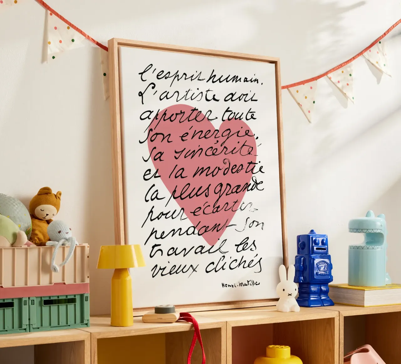 Henry Matisse Quote, Pink Heart Verve Print Love canvas met Baklijst van Peaches Art Prints
