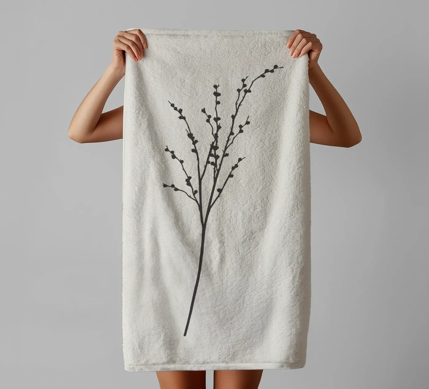 Minimal Stem Botanical Sketch towel by Apolo Prints