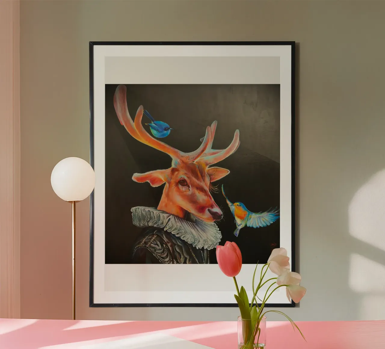 Carlo il cervo poster con telaio in legno da HelenBarenton