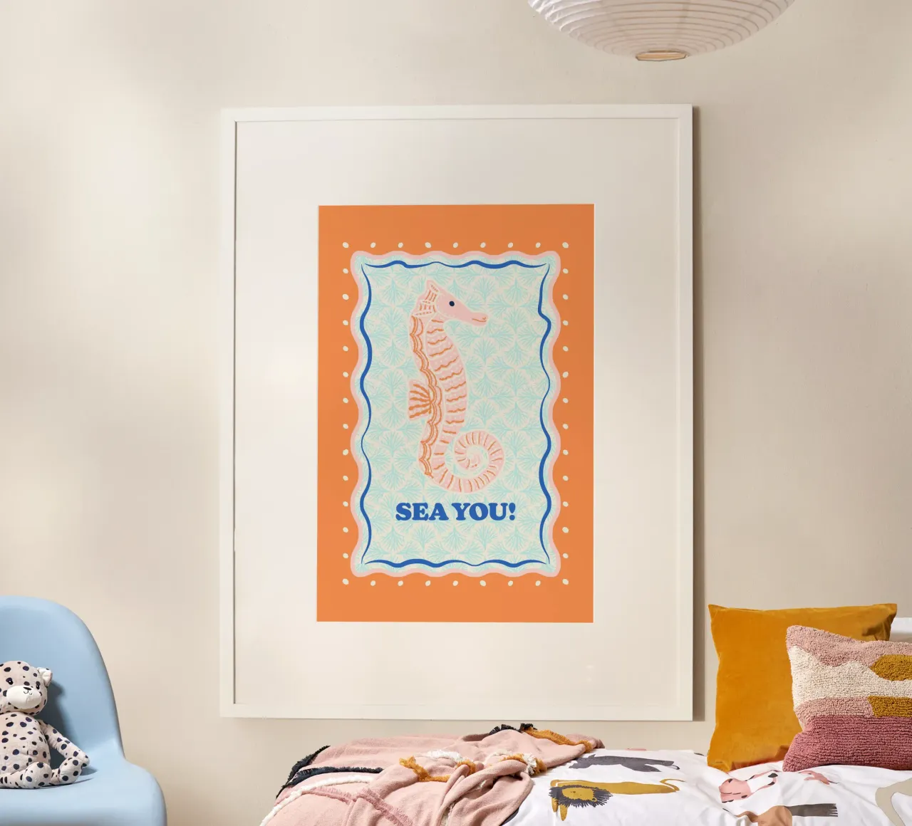 Sea You! Little Seahorse. poster with wooden frame by Studio Birchwood