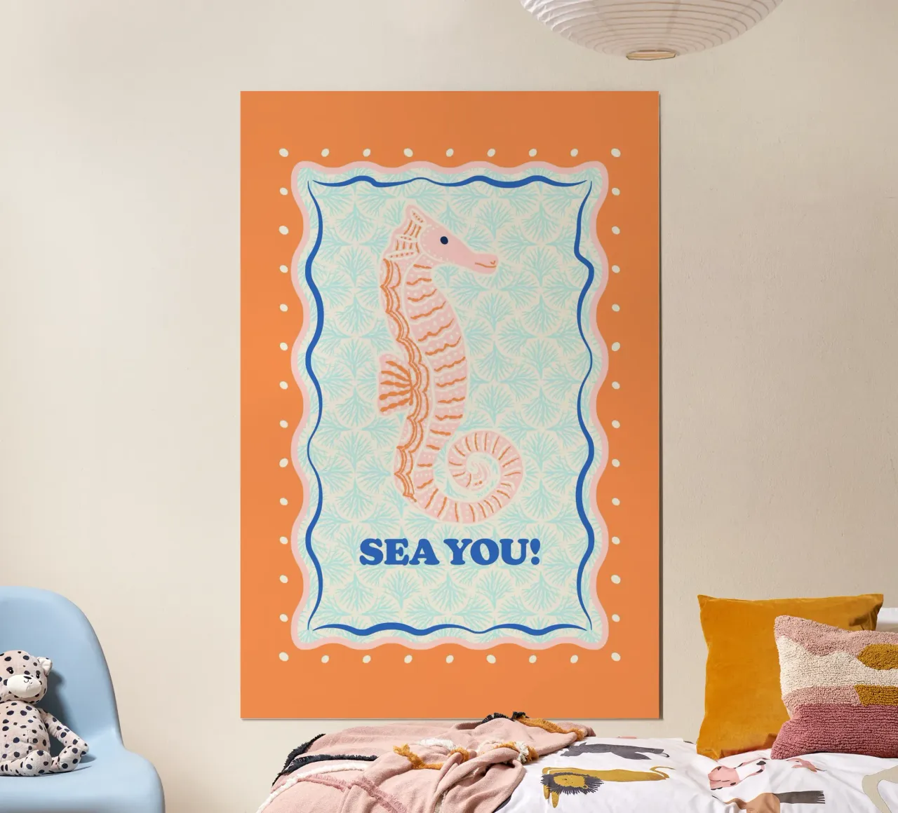 Sea You! Little Seahorse. poster with wooden frame by Studio Birchwood
