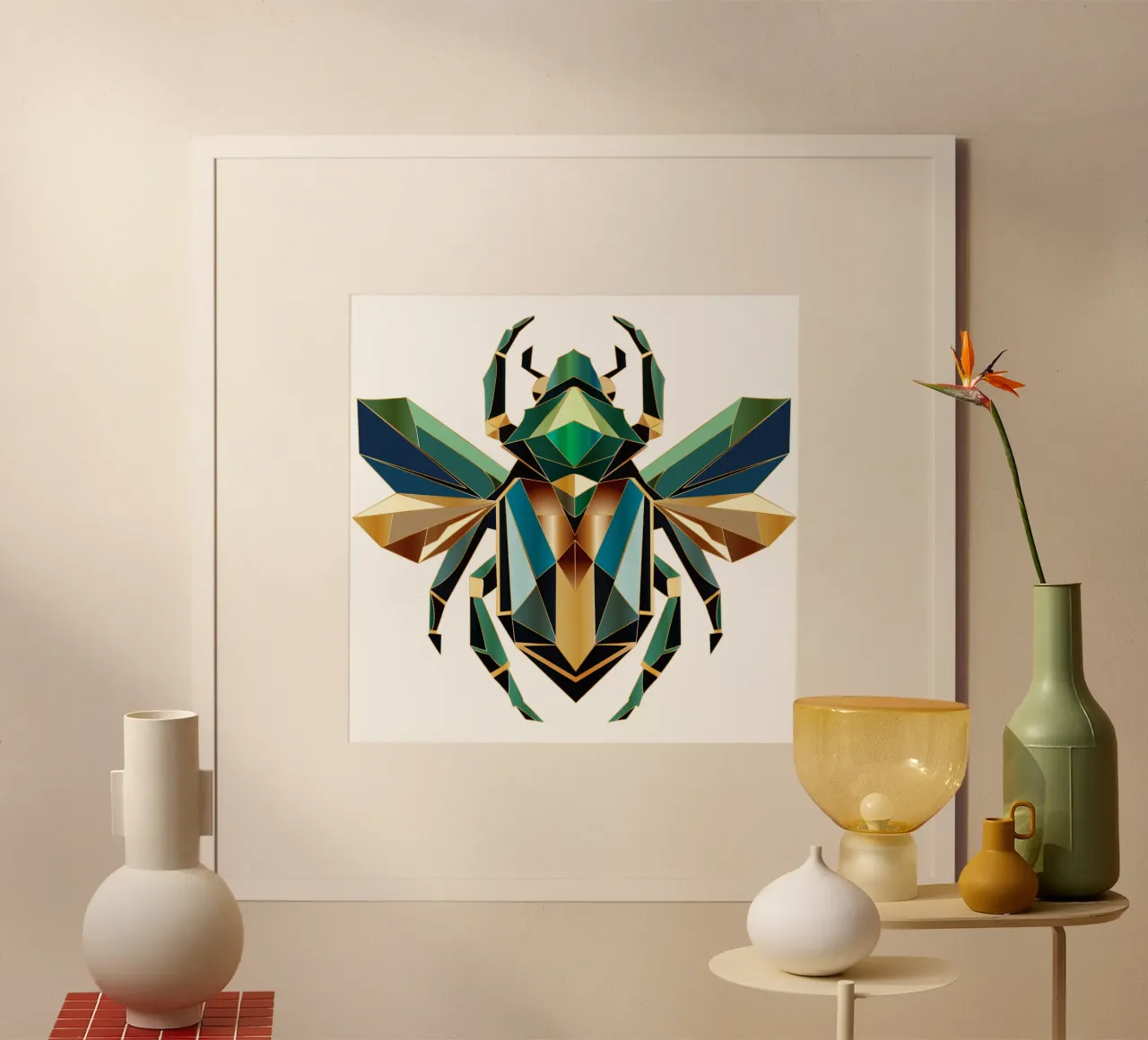 Maestoso scarabeo in un elegante stile geometrico poster con telaio in alluminio da namosh