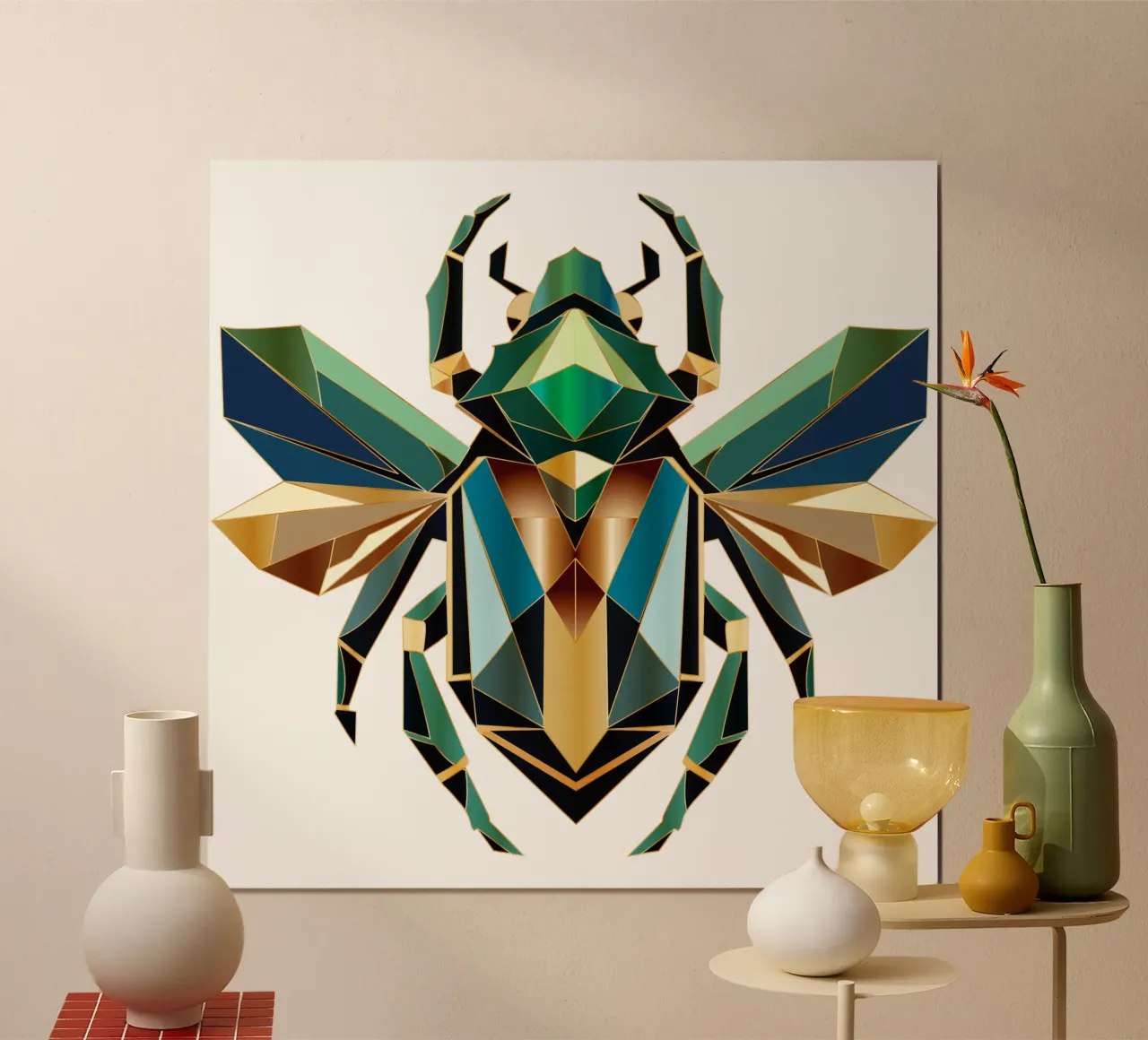 Maestoso scarabeo in un elegante stile geometrico poster con telaio in alluminio da namosh