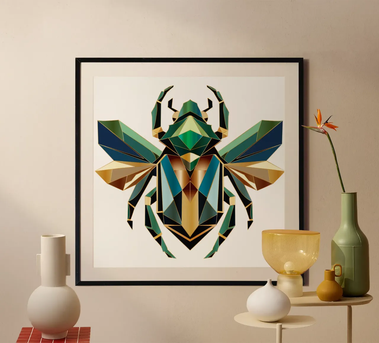 Maestoso scarabeo in un elegante stile geometrico poster con telaio in alluminio da namosh