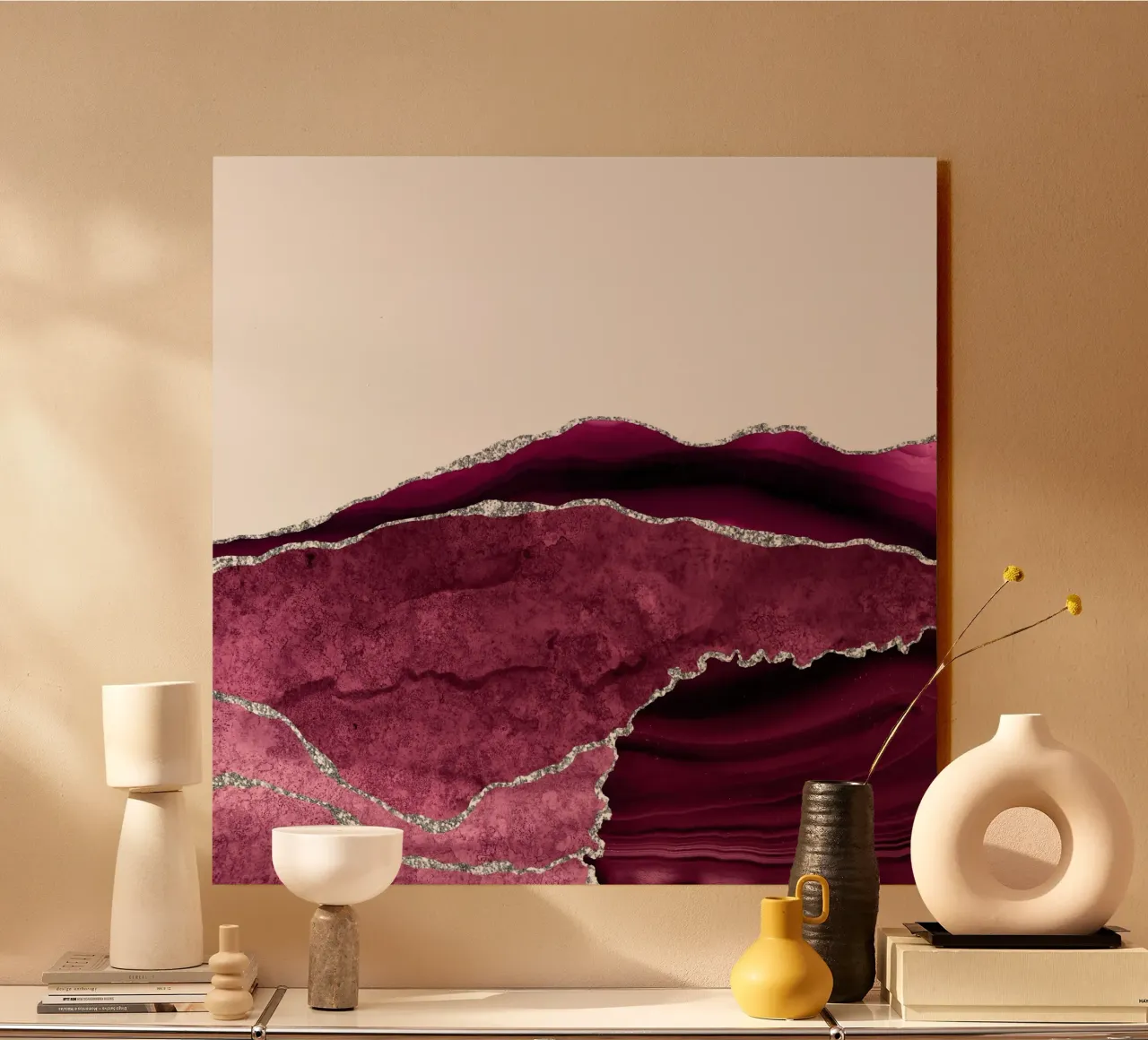 Burgunder & Silber Achat Struktur 14 Alu-Dibond von Gemstone Textures