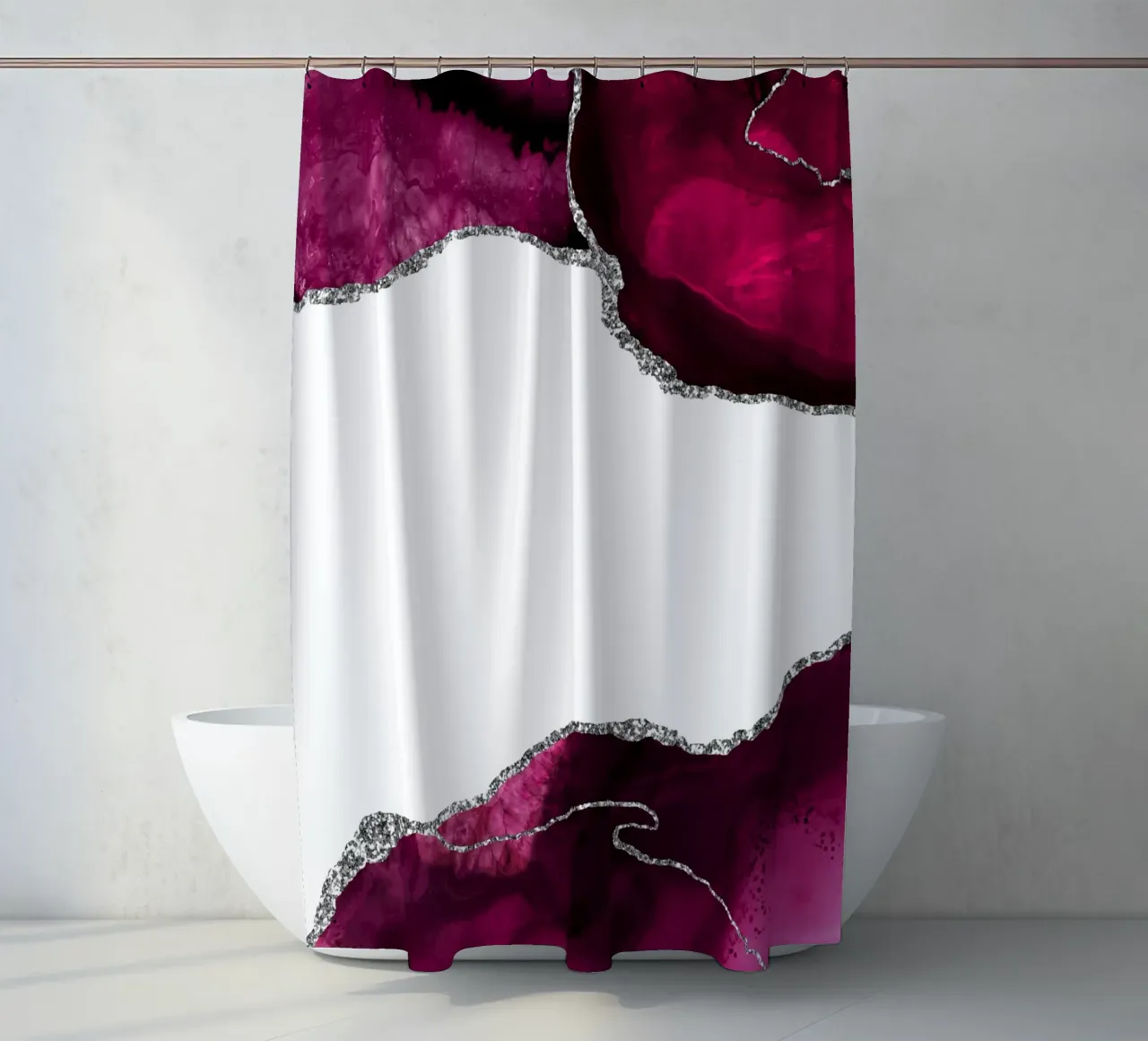 Burgundy & Silver Agate Texture 15 cortina de baño de Gemstone Textures