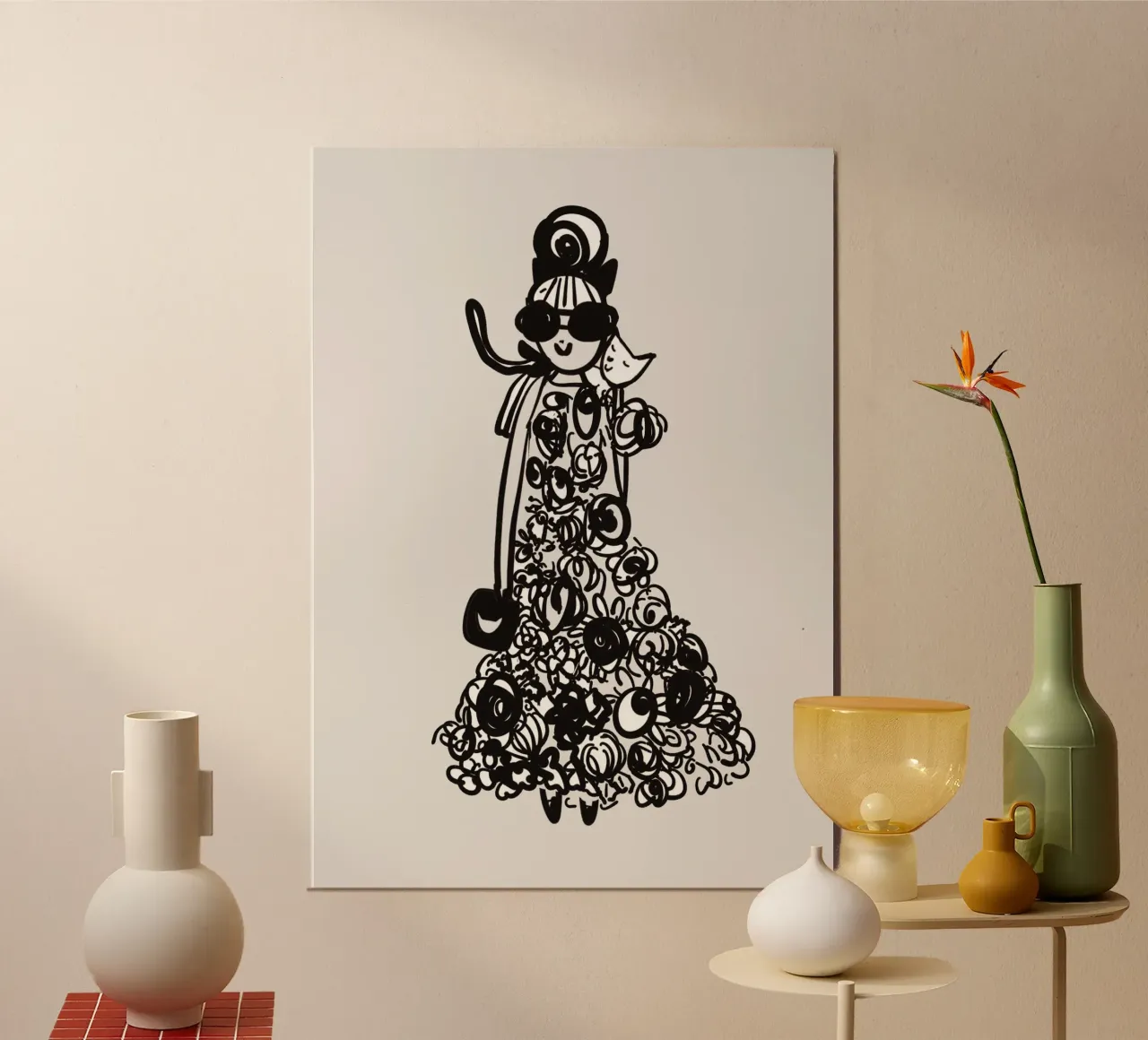 The tiny cat girl - rose garden poster con telaio in legno da Gabi_Schöffel_Illustration