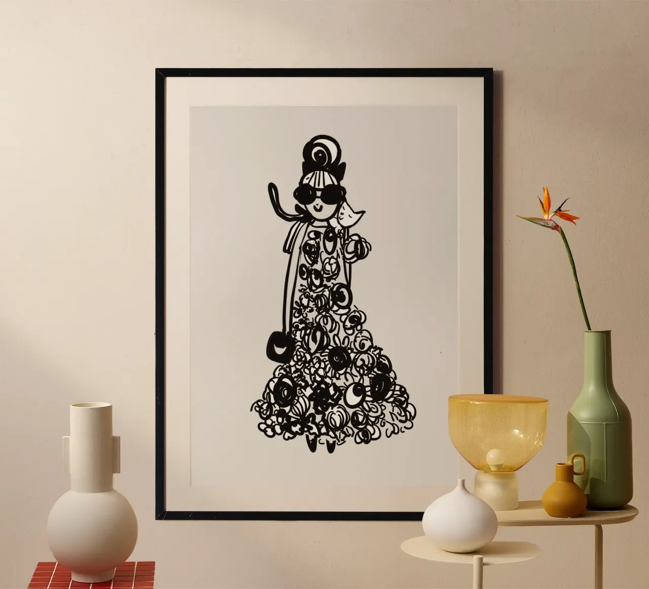 The tiny cat girl - rose garden poster con telaio in legno da Gabi_Schöffel_Illustration