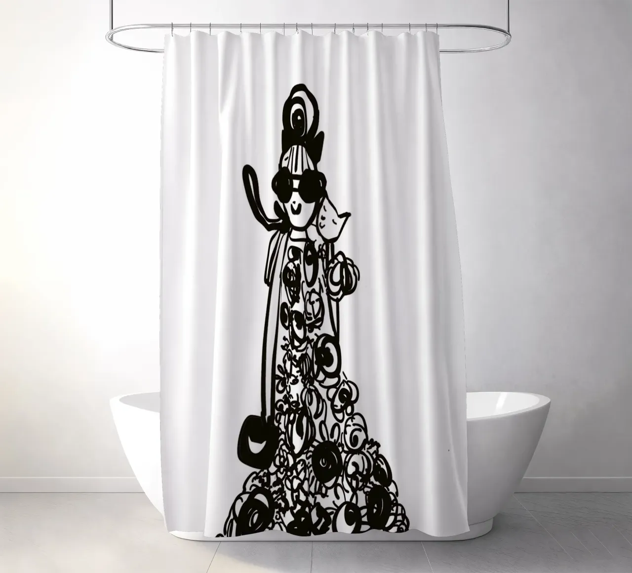 The Tiny Cat Girl shower curtain by Gabi_Schöffel_Illustration