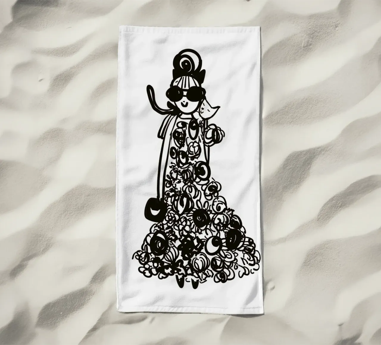 The Tiny Cat Girl beach towel by Gabi_Schöffel_Illustration