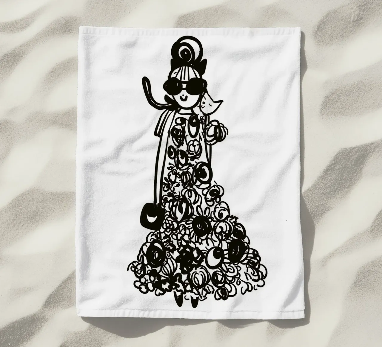 The Tiny Cat Girl beach towel by Gabi_Schöffel_Illustration
