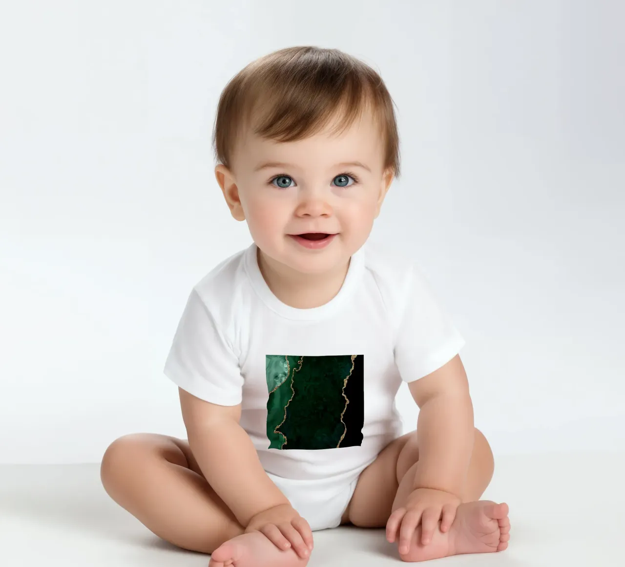 Smaragd & Gold Achat Textur 04 Kurzarm Babybody von Gemstone Textures