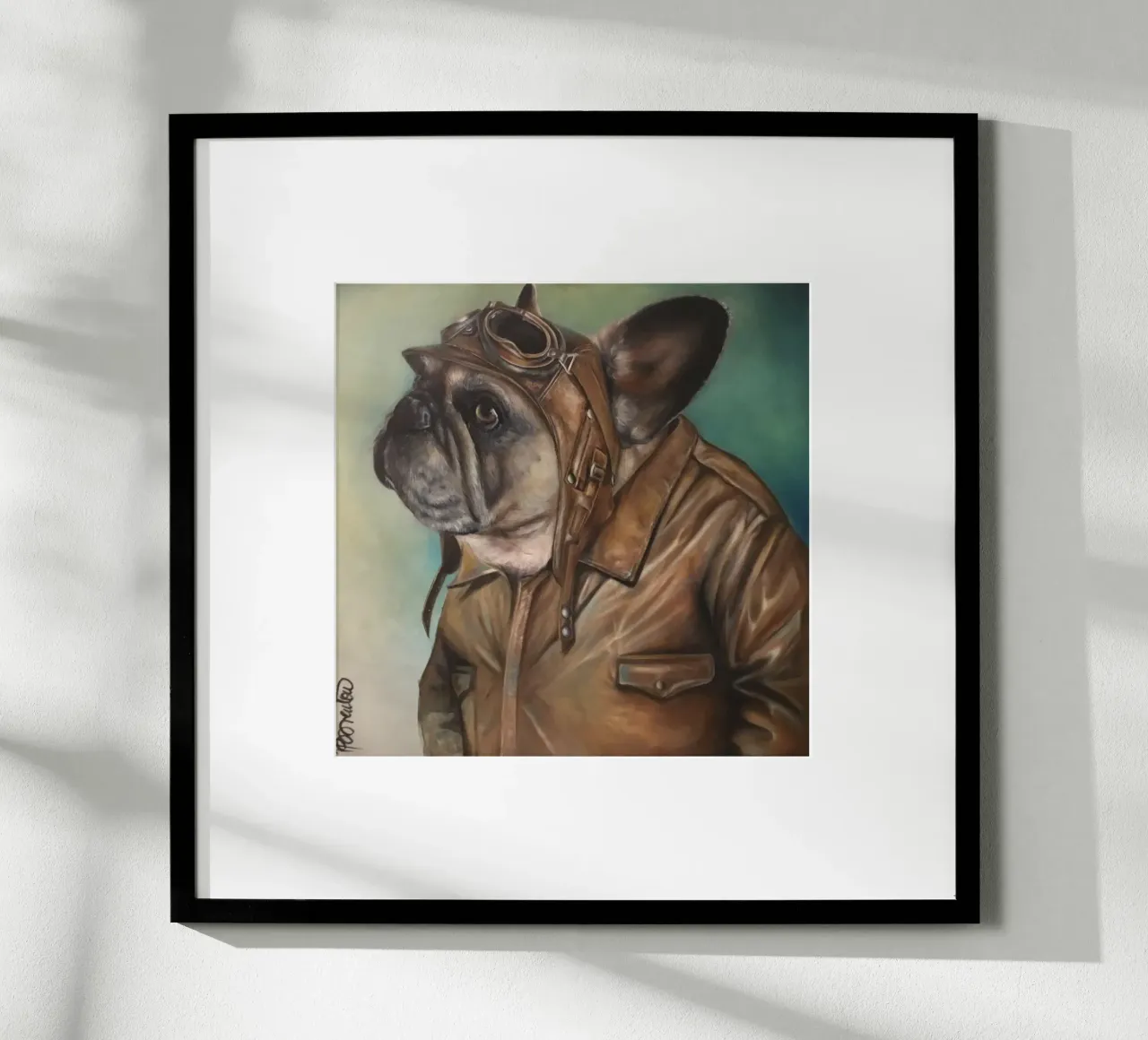 Il bulldog aviatore poster con telaio in legno da HelenBarenton