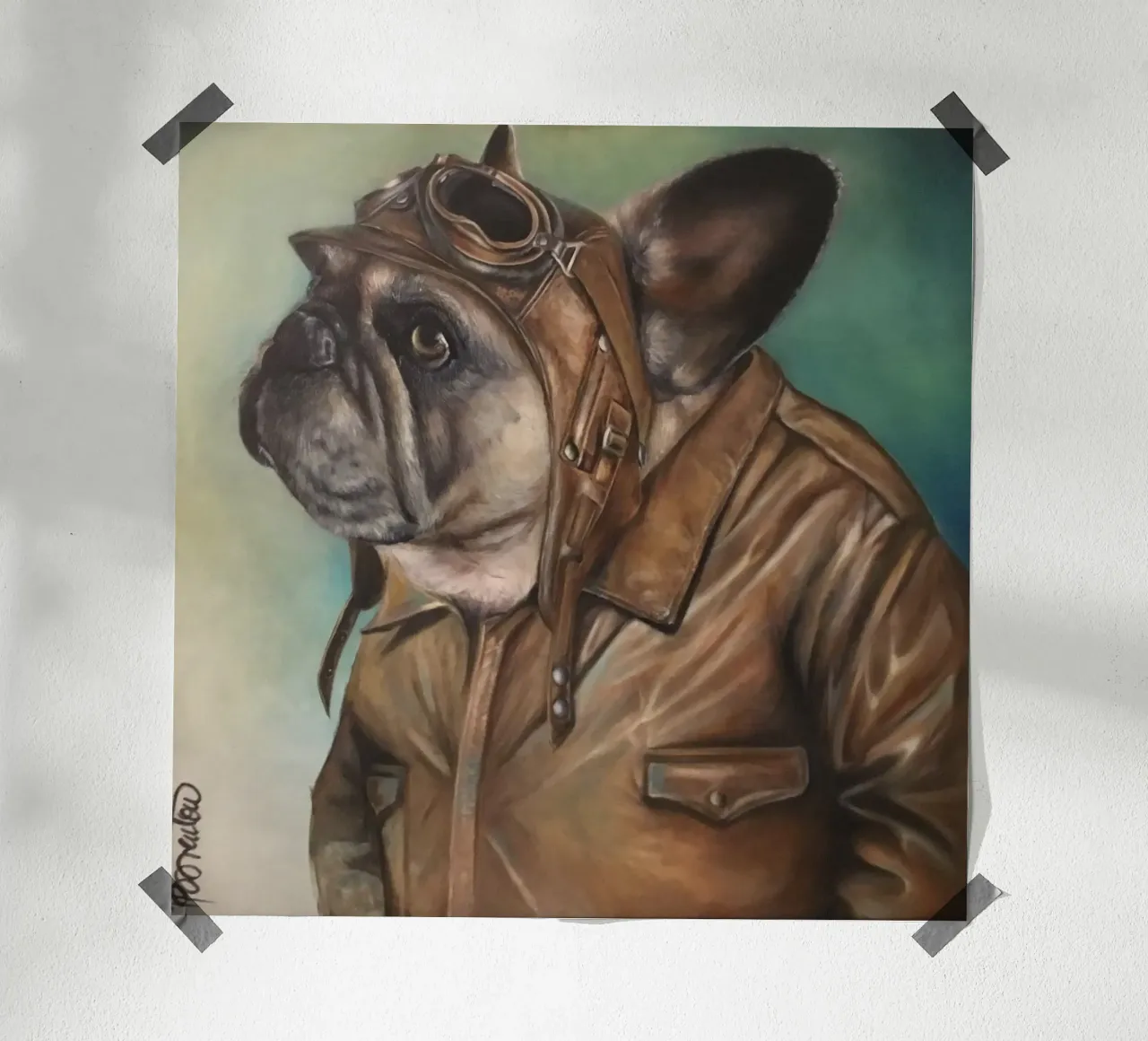 Il bulldog aviatore poster con telaio in legno da HelenBarenton