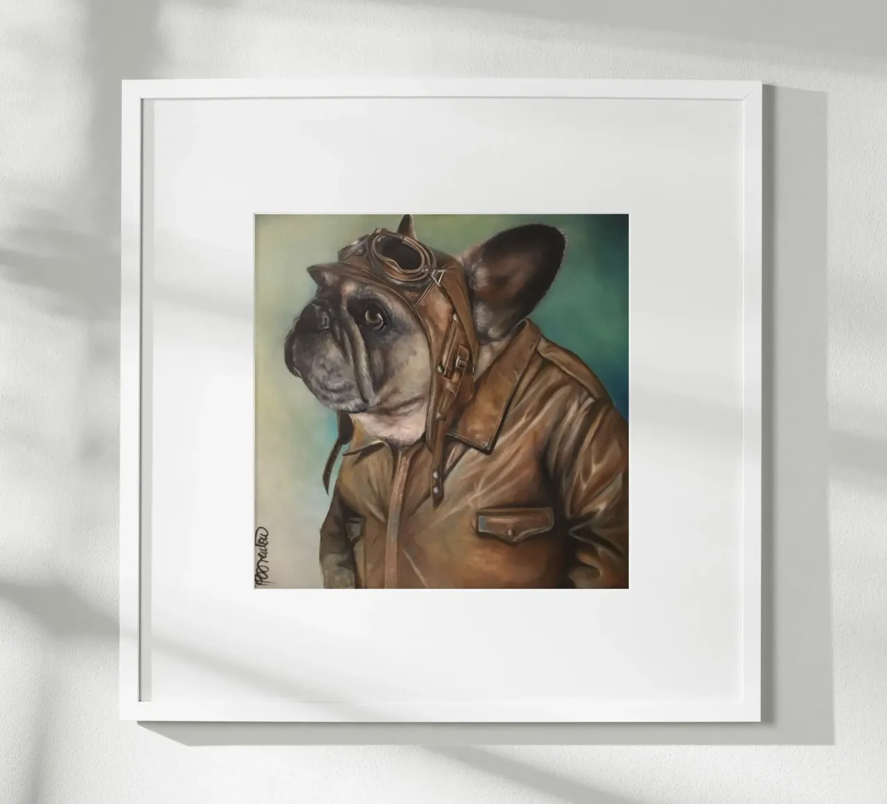 Il bulldog aviatore poster con telaio in legno da HelenBarenton