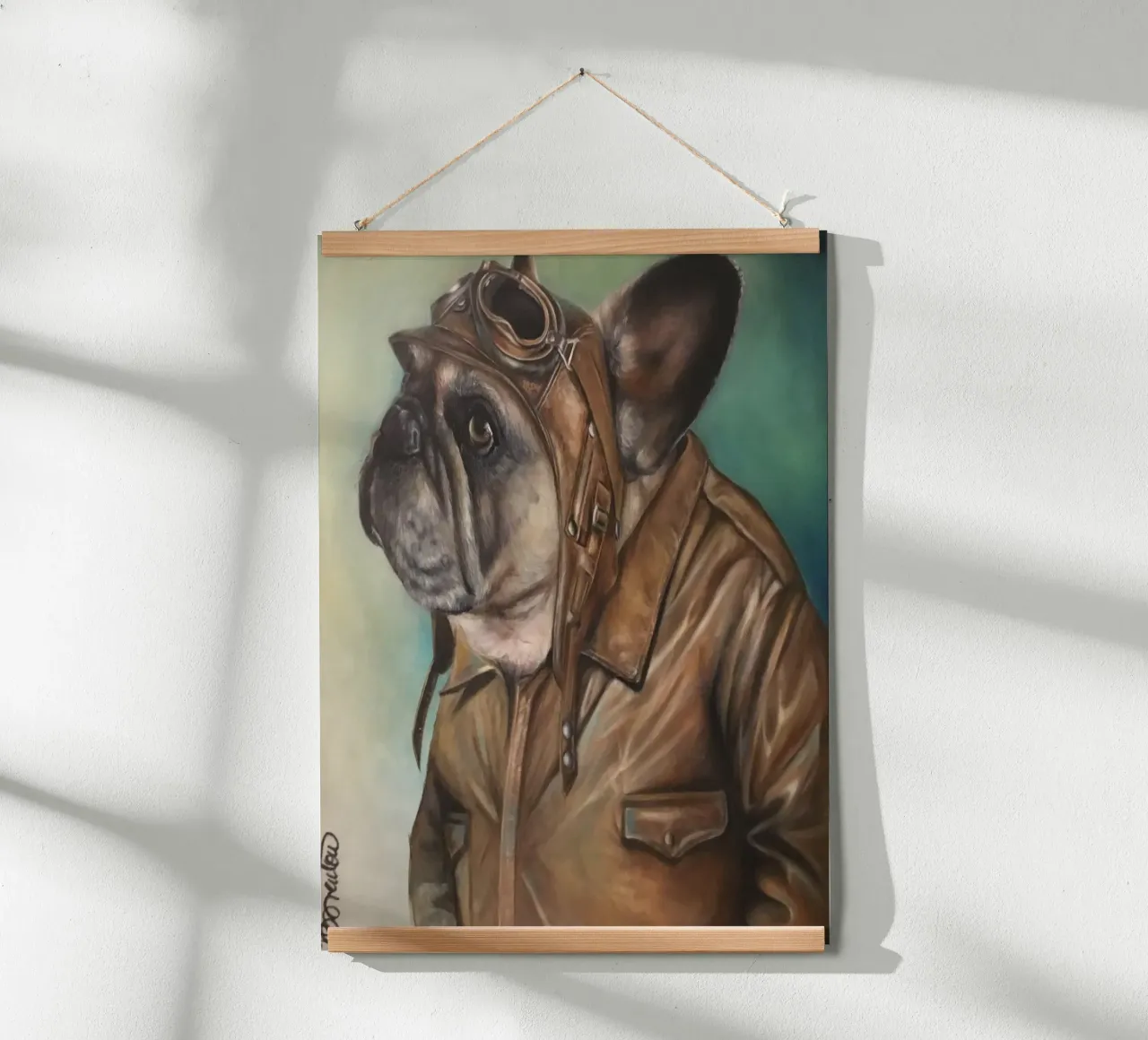 Il bulldog aviatore poster con telaio in legno da HelenBarenton
