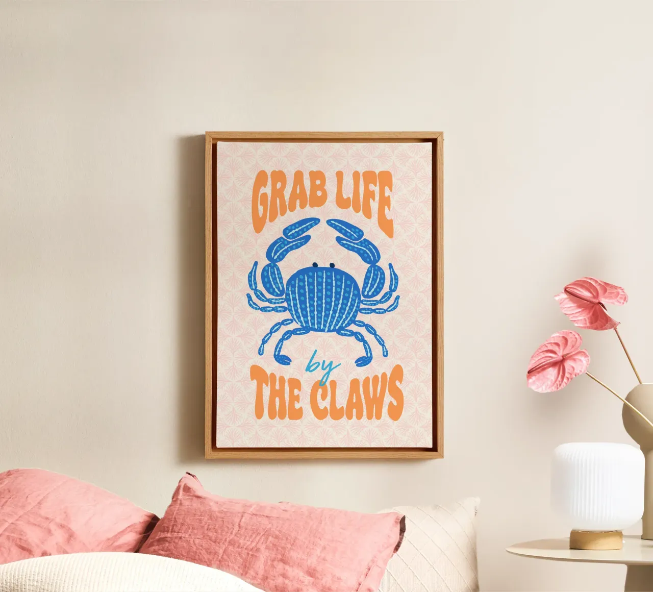 Grab life by the claws canvas with Floater frame by Studio Birchwood