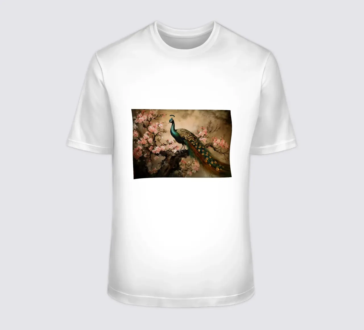 Pavone reale d'epoca e fiori di ciliegio t-shirt da Vintage World - Uta Naumann