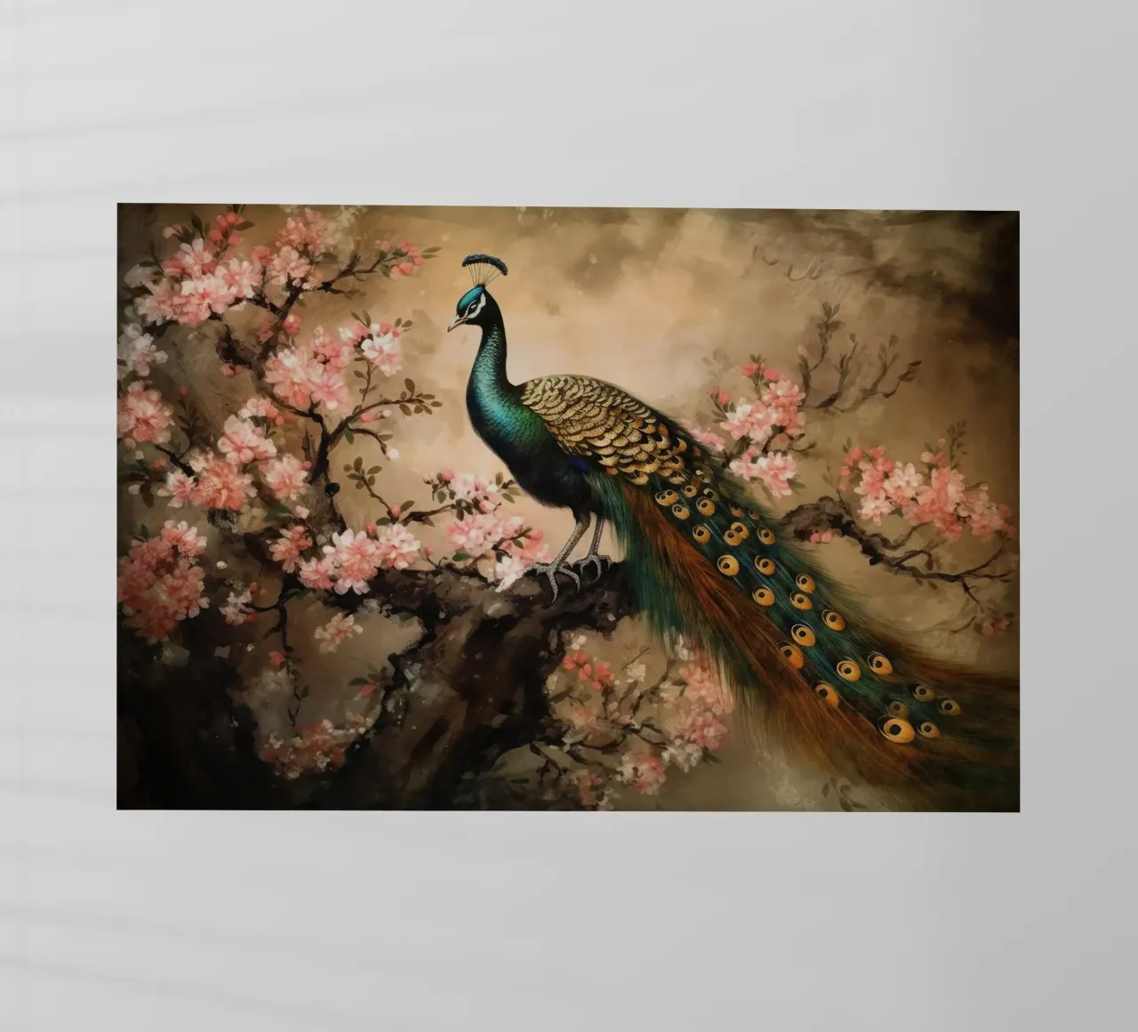 Pavone reale d'epoca e fiori di ciliegio pellicola backlit da Vintage World - Uta Naumann