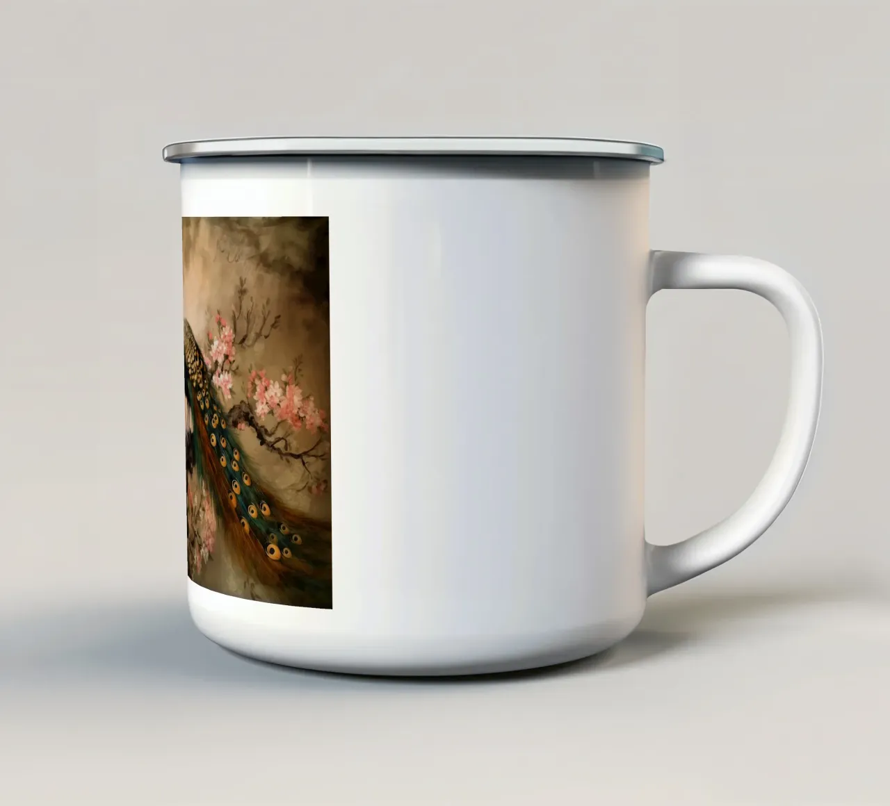 Pavone reale d'epoca e fiori di ciliegio tazza in smalto da Vintage World - Uta Naumann