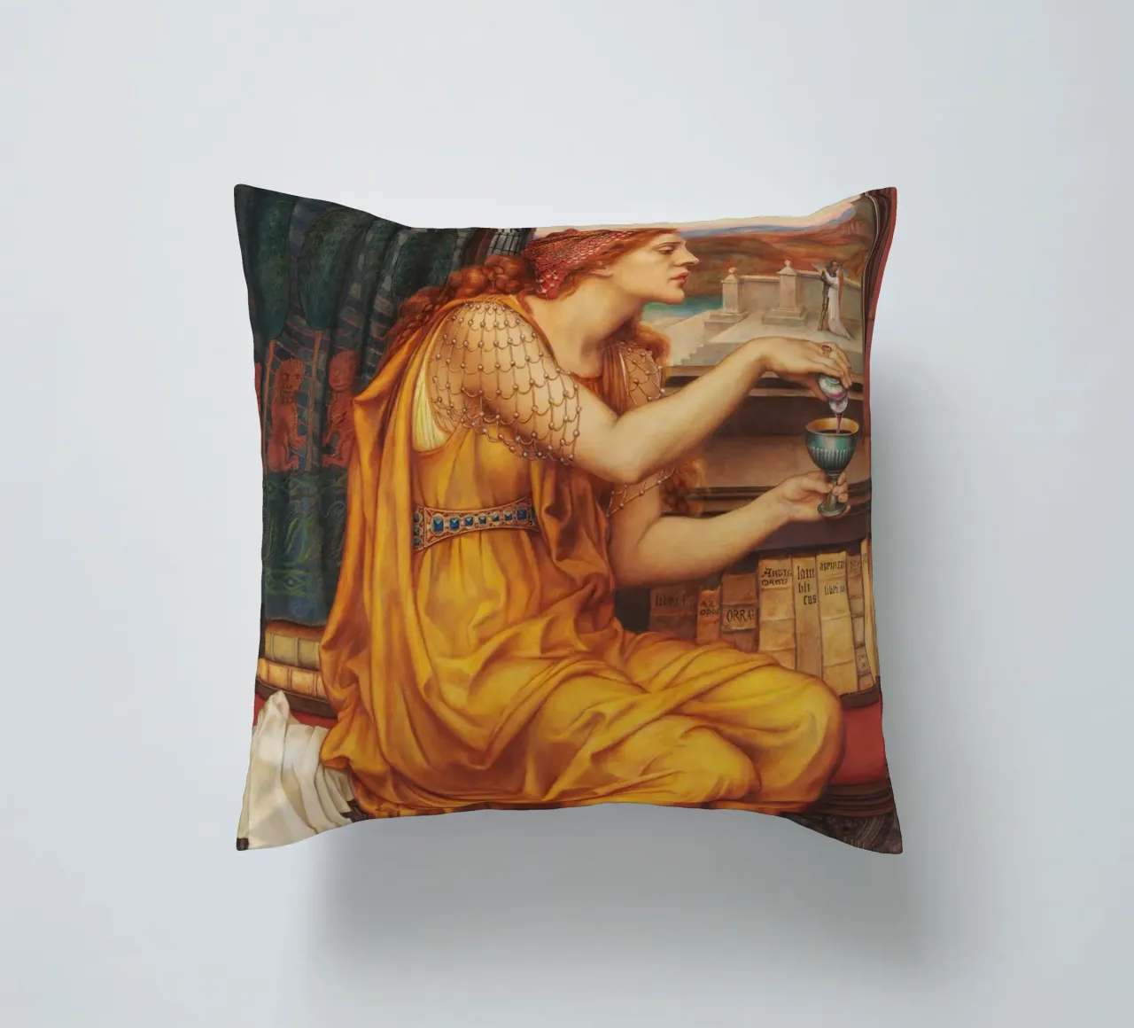 La pozione d'amore - Evelyn De Morgan cuscino da Timeless Artworks