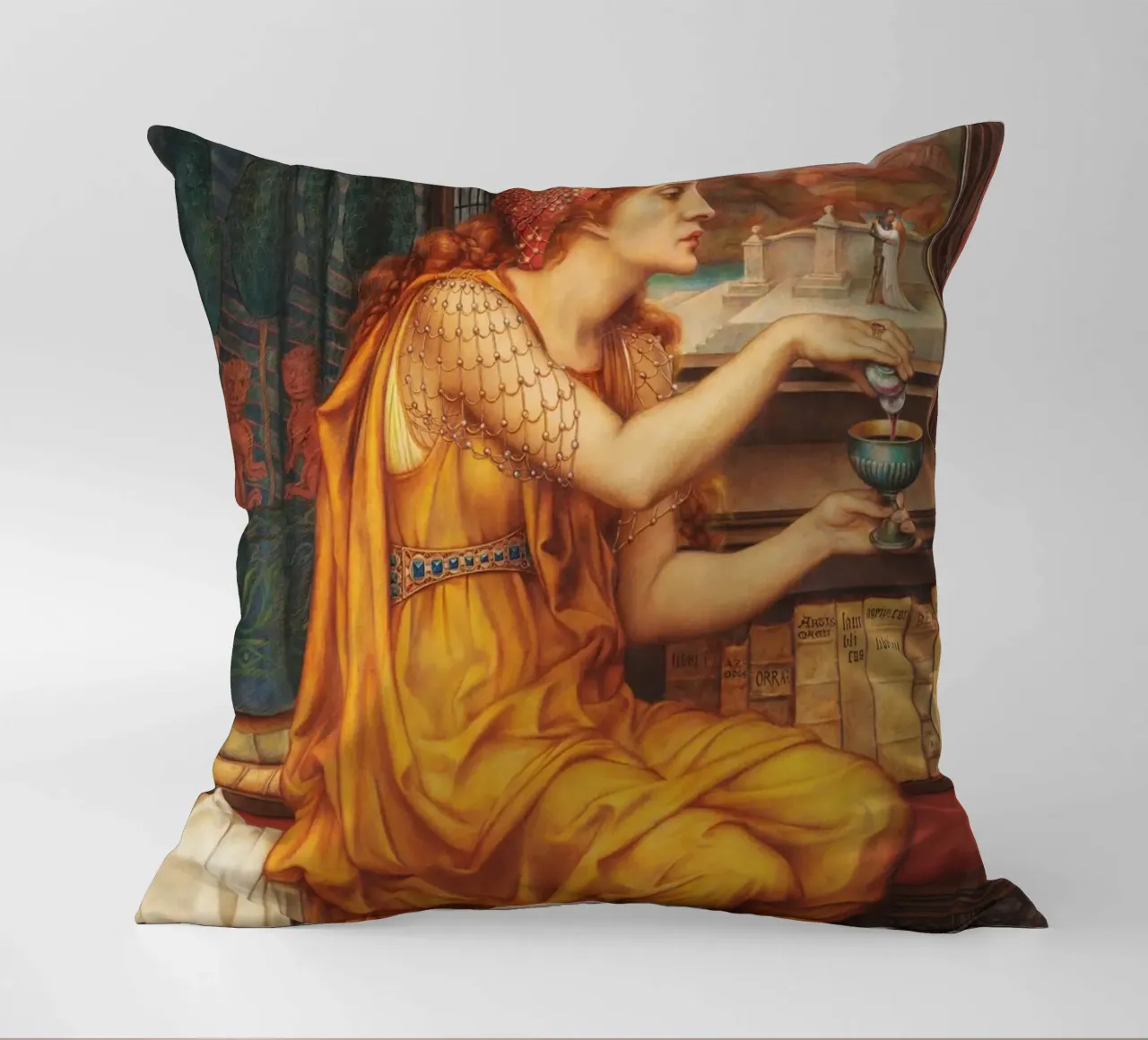 La pozione d'amore - Evelyn De Morgan cuscino da Timeless Artworks