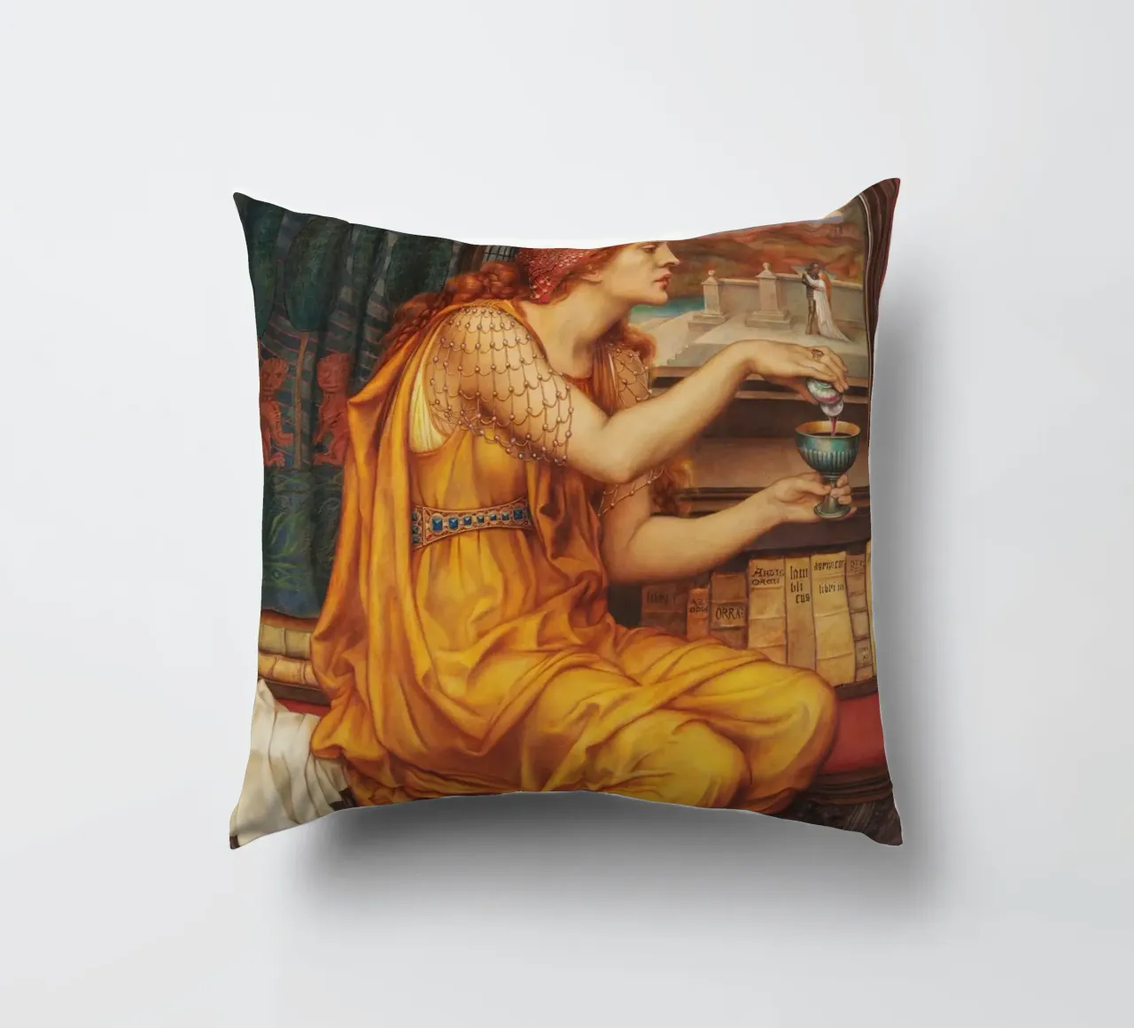 La pozione d'amore - Evelyn De Morgan cuscino da Timeless Artworks