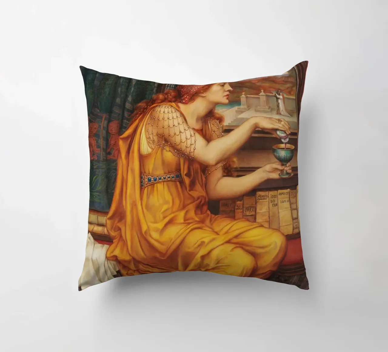 La pozione d'amore - Evelyn De Morgan cuscino da Timeless Artworks