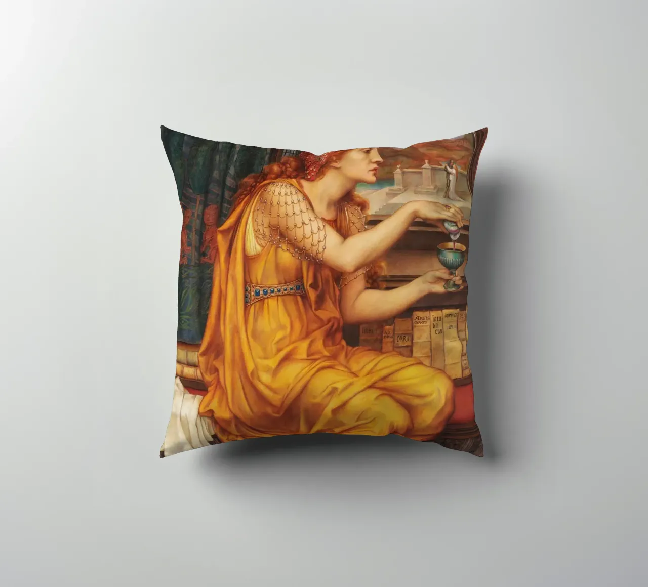 La pozione d'amore - Evelyn De Morgan cuscino da Timeless Artworks