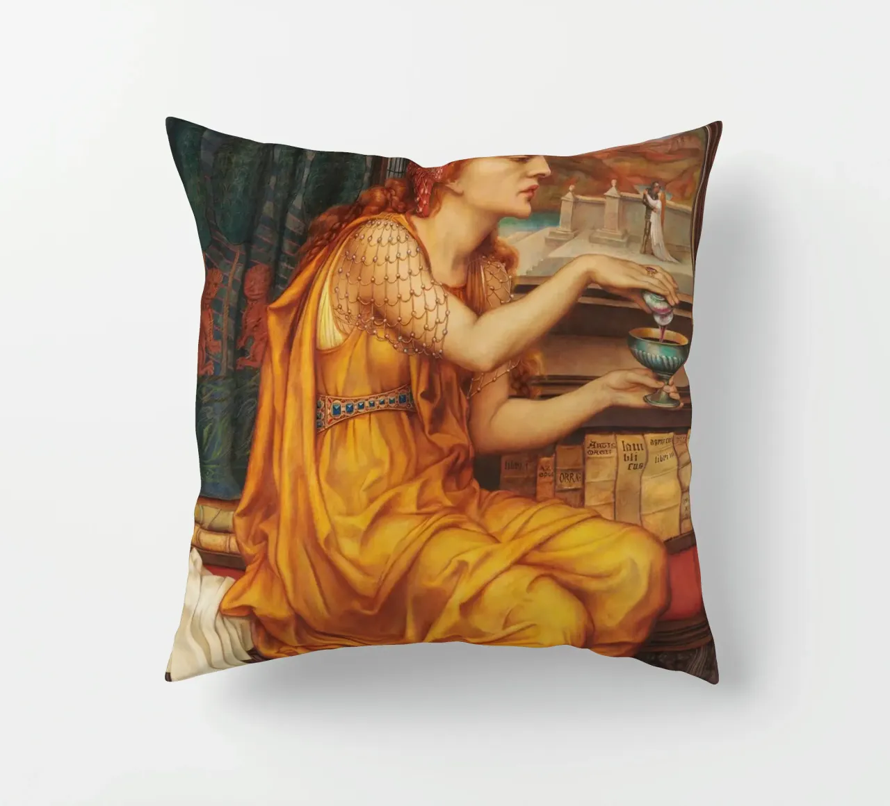 La pozione d'amore - Evelyn De Morgan cuscino da Timeless Artworks