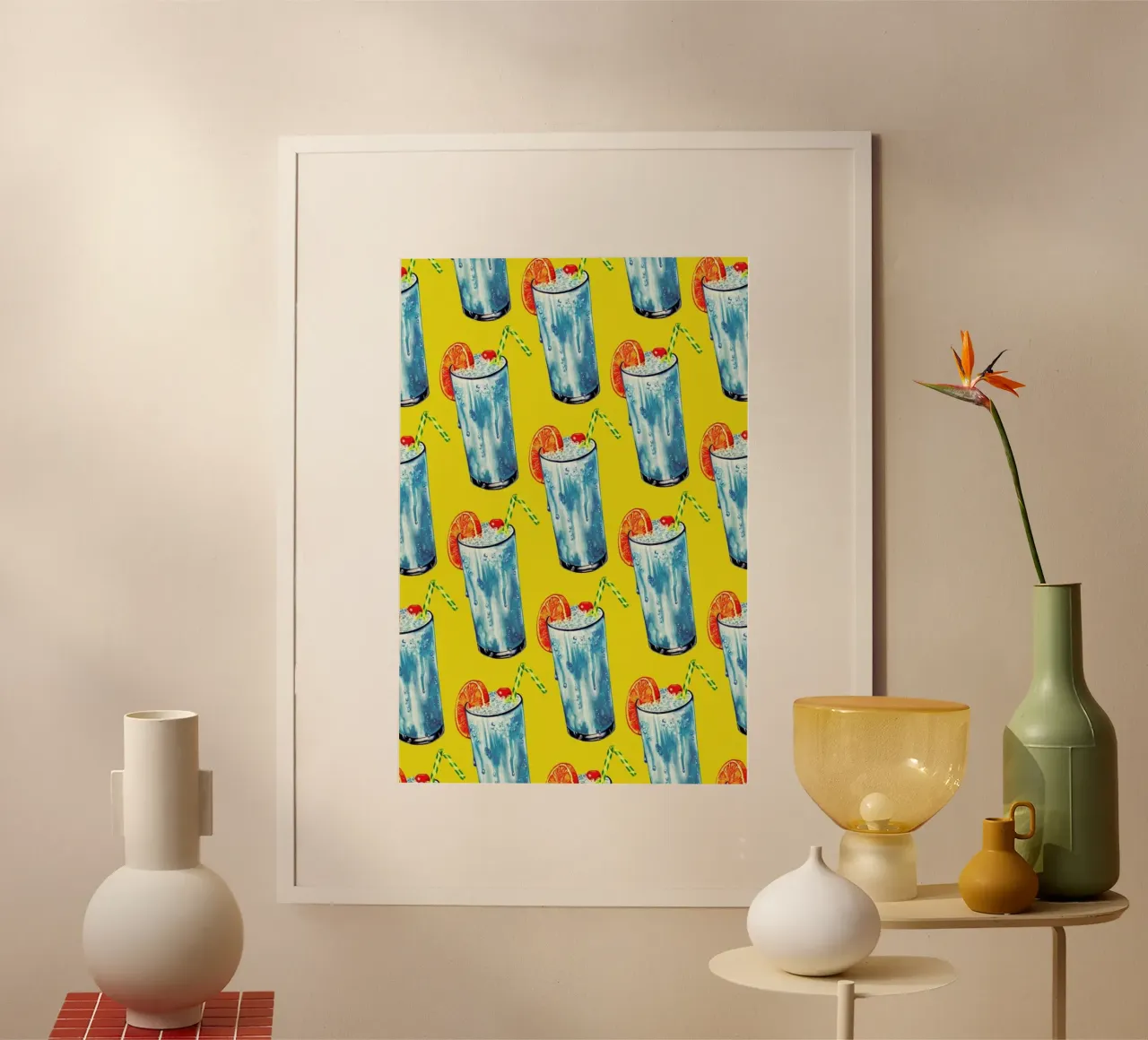Blue Hawai Pattern poster con telaio in legno da Kelly Gilleran