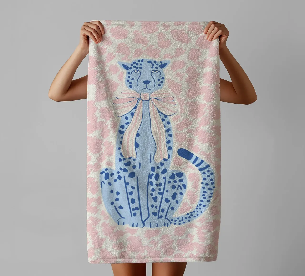 Preppy cheetah with bow towel by Studio Birchwood