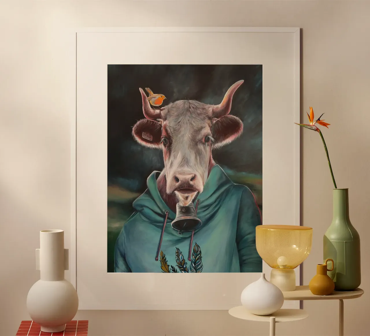 Il toro Ferdinando poster con telaio in legno da HelenBarenton