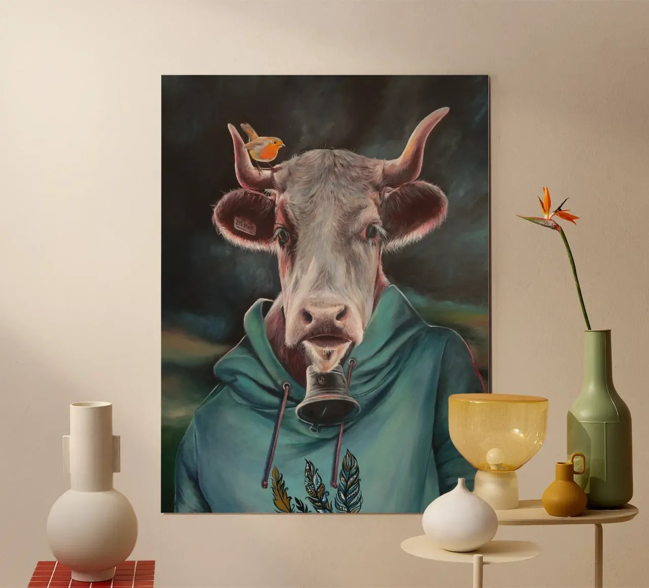 Il toro Ferdinando poster con telaio in legno da HelenBarenton