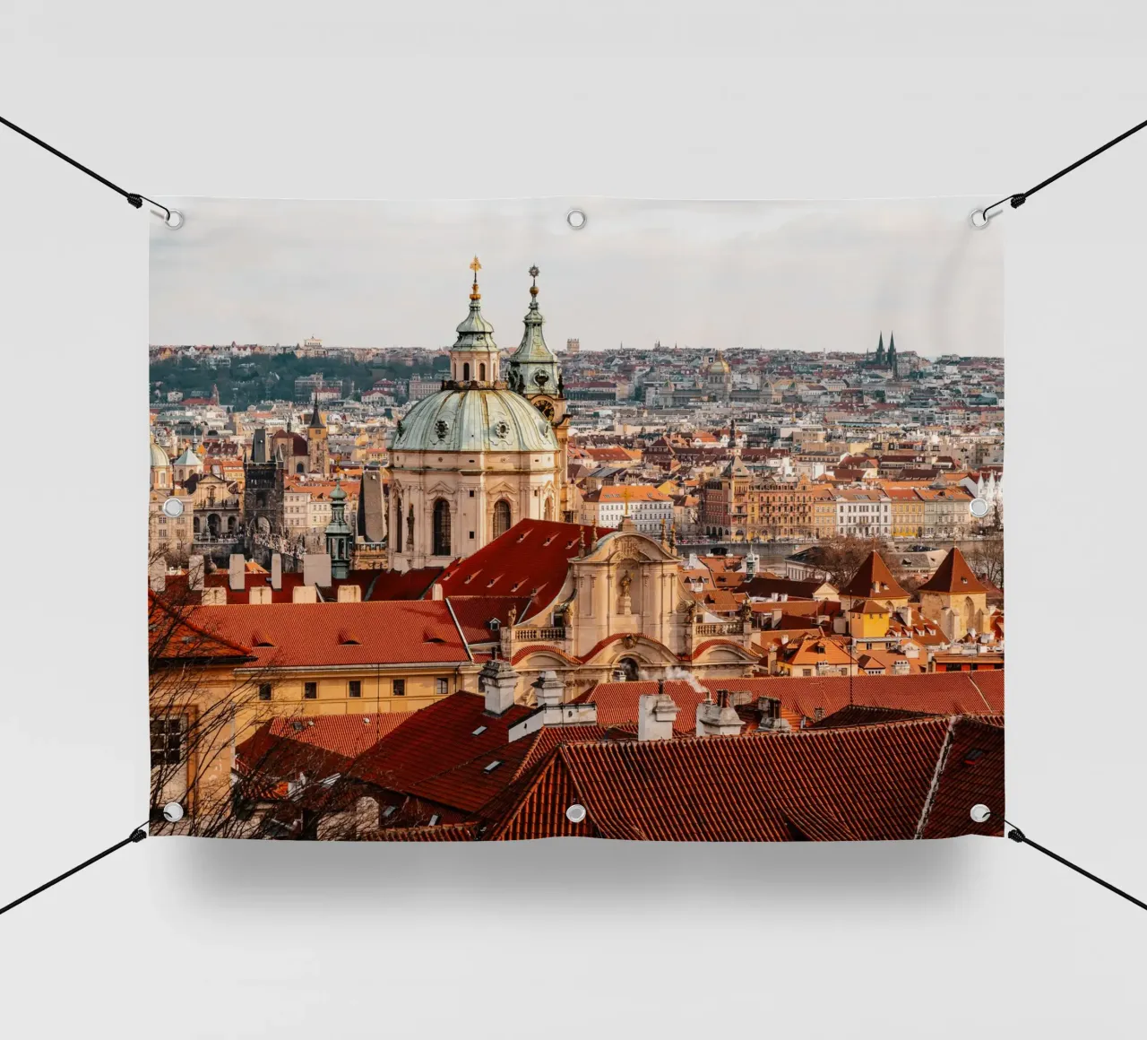 Prag, Tschechien - Retro Aussicht über Stadt & Karlsbrücke PVC Plane von Bold and Retro