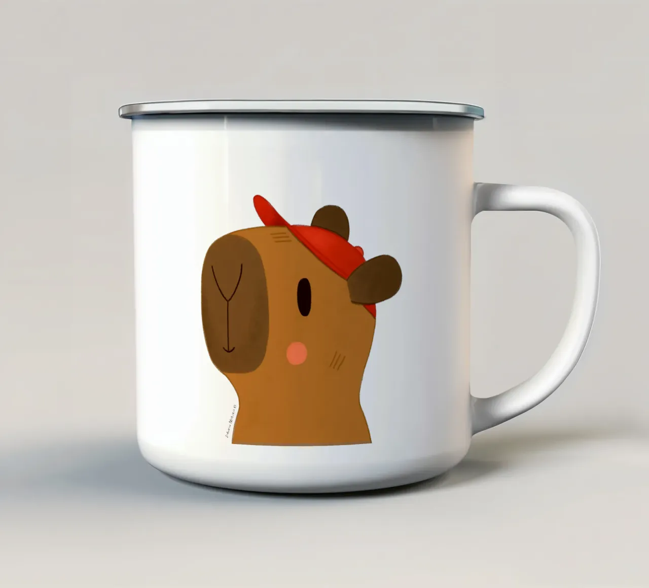 Capibara con cappuccio rosso tazza in smalto da julianamotzko