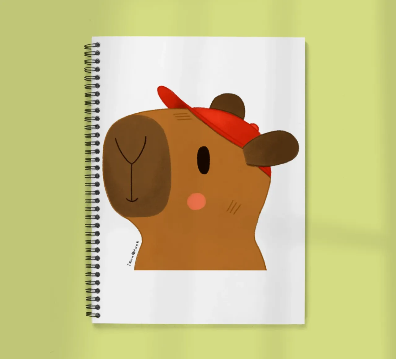 Capybara with red cap spiral notebook by julianamotzko