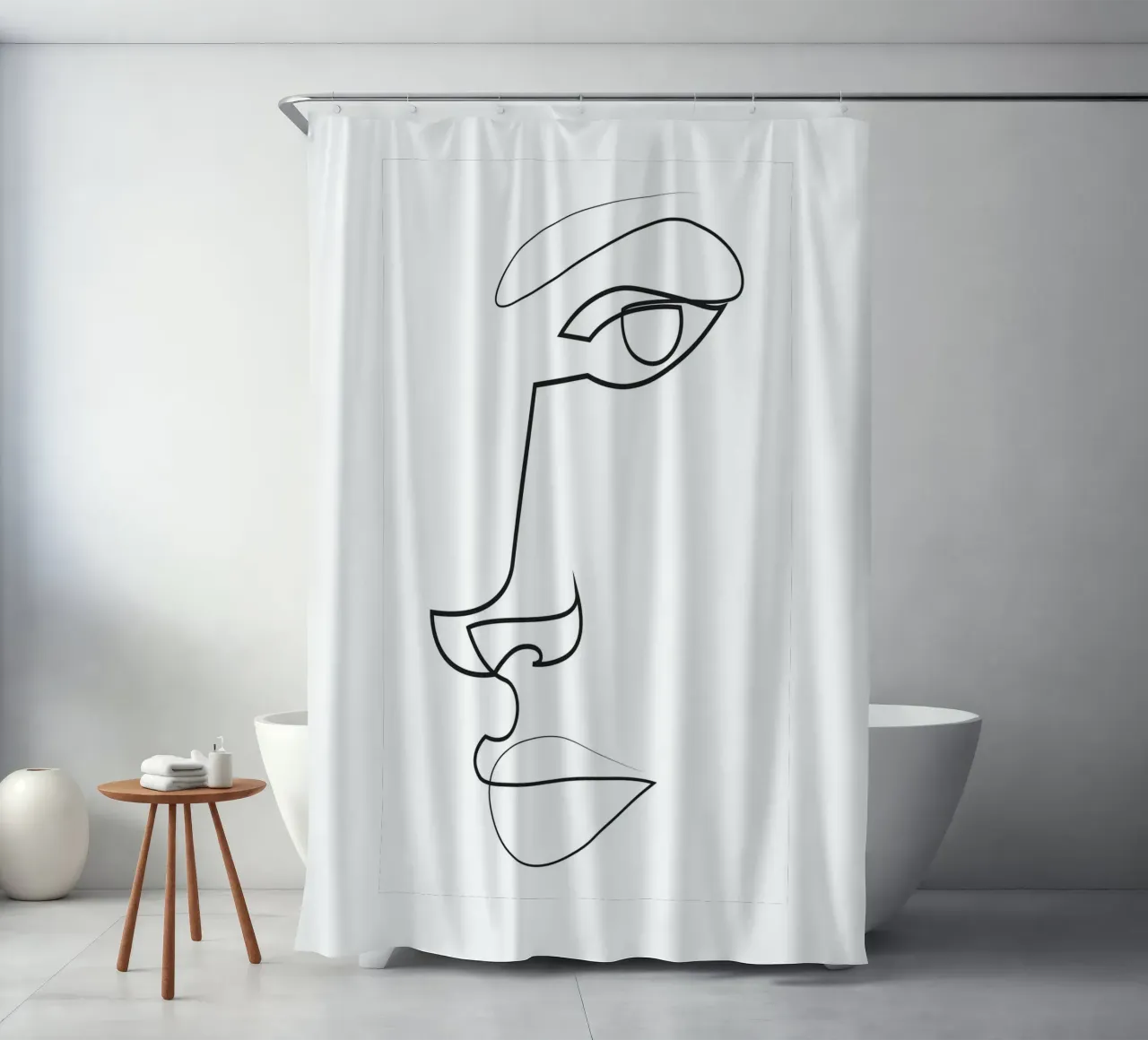 Abstract line face - ER31 shower curtain by Addillum