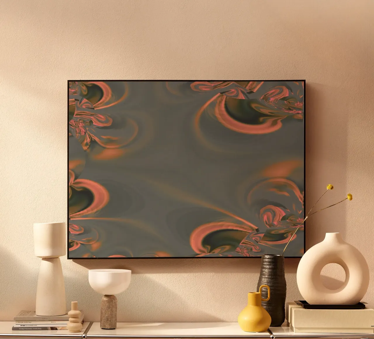 Abstract round patterns in pink and blue alu-dibond by Something for you